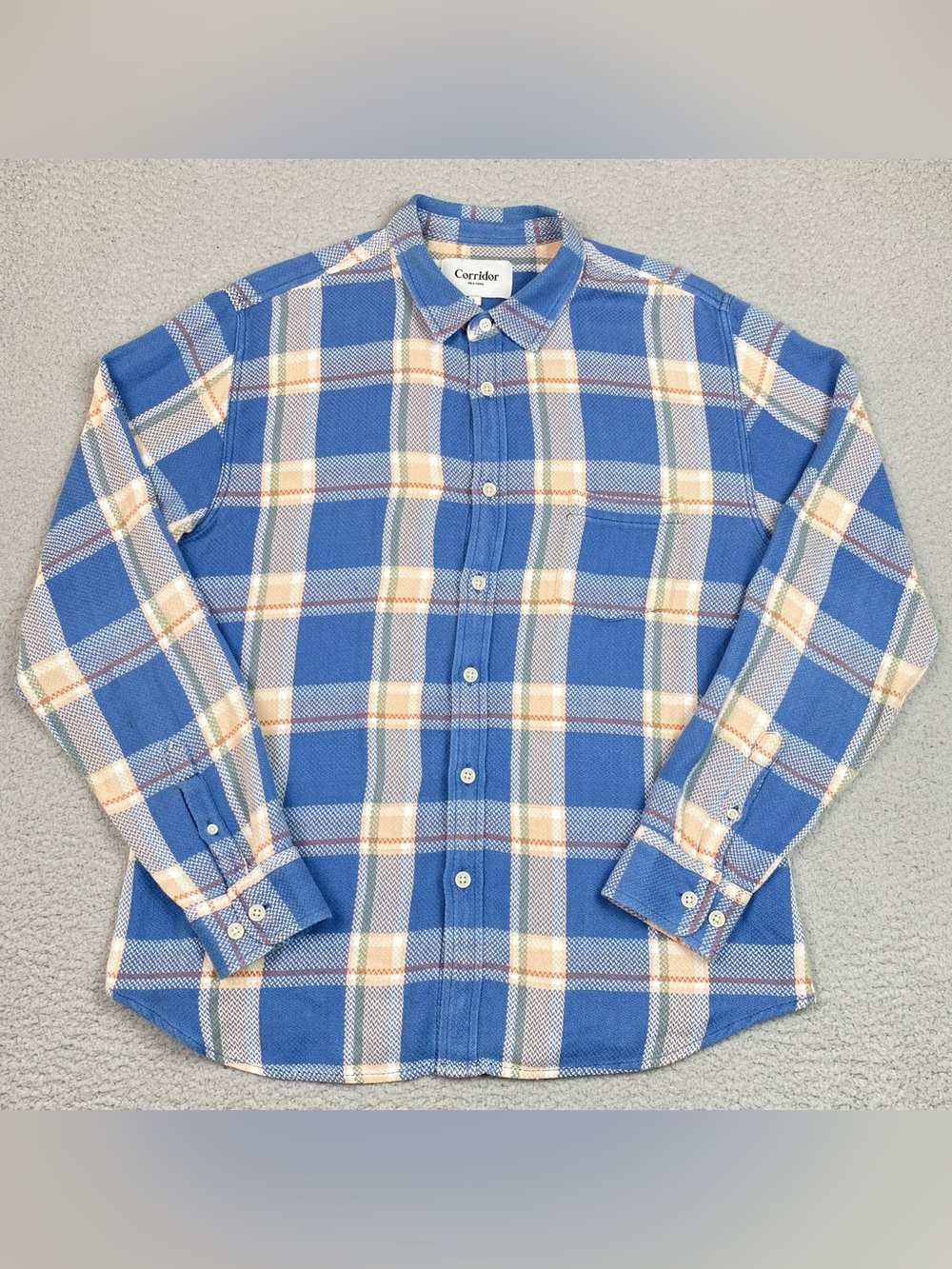 Corridor NYC Flannel Shirt Men's Size L Blue Long Sleeve Button Up Cotton Indigo